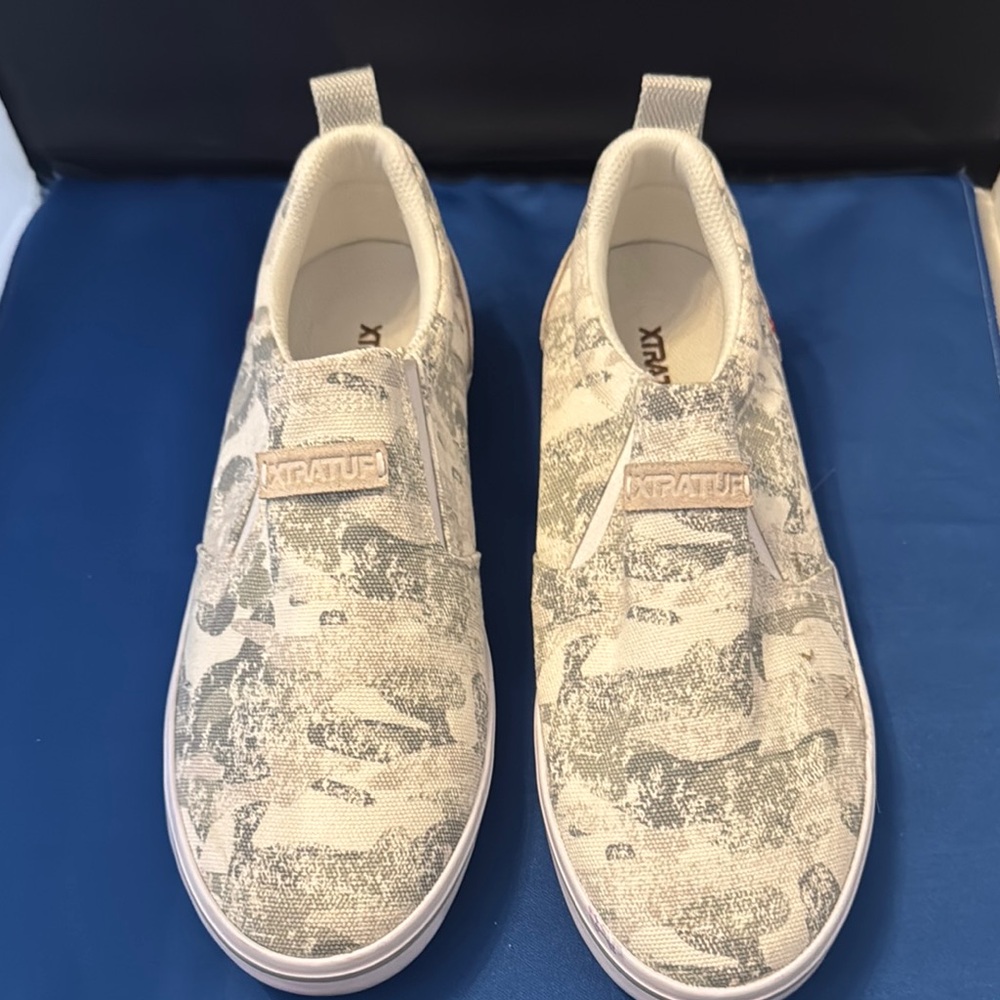 Gray and White Canvas Slip-On Sneakers with Elastic Panels
